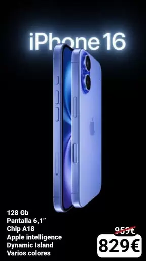 Oferta de Apple - Iphone 16 por 829€ en Centro Hogar Sanchez