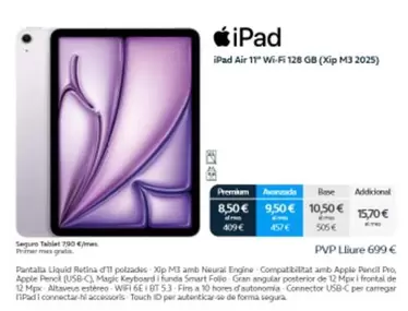 Oferta de Apple - Ipad Air 11" Wi-Fi 128 GB por 699€ en Movistar