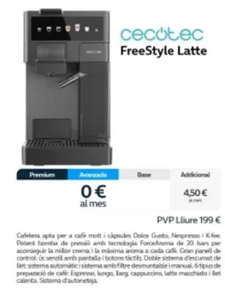 Oferta de Cecotec - FreeStyle Latte por 199€ en Movistar