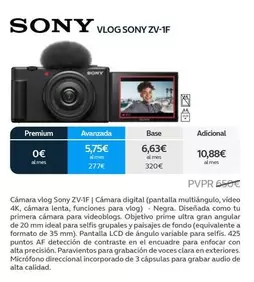 Oferta de Sony - Vlog Zv-1f por 650€ en Movistar