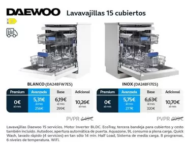 Oferta de Daewoo - Lavavajillas 15 Cubiertos en Movistar