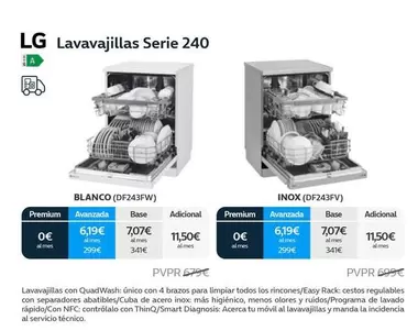 Oferta de LG - Lavavajillas Serie 240 por 679€ en Movistar