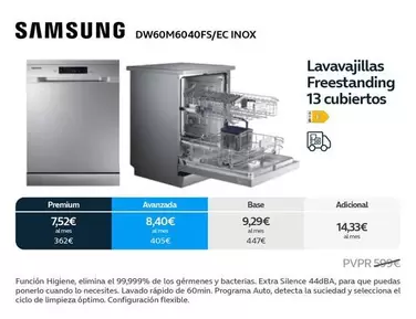 Oferta de Samsung - DW60M6040FS/EC INOX Lavavajillas Freestanding 13 Cubiertos en Movistar