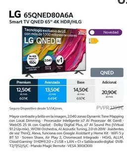Oferta de LG - 65QNED80A6A  Smart TV QNED 65" 4K HDR/HLG en Movistar