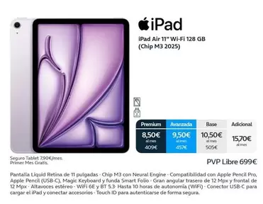 Oferta de Engine - Ipad Air 11" Wi-fi 128 Gb (chip M3 2025) por 467€ en Movistar
