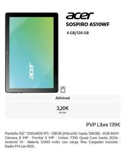 Oferta de Acer - Sospiro As10WF por 3,2€ en Movistar