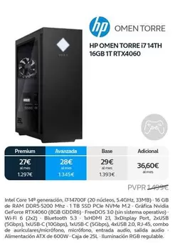 Oferta de HP - Omen Torre 17 14th 16gb 1t Rtx4060 por 1499€ en Movistar