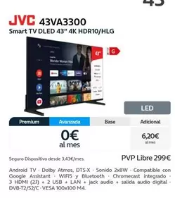 Oferta de JVC - Smart Tv Dled 43" 4k Hdr10/hlg por 299€ en Movistar