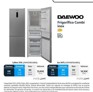 Oferta de Daewoo - Frigorifico Combi Inox por 9€ en Movistar