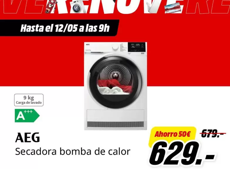 Oferta de AEG - Secadora Bomba De Calor por 629€ en MediaMarkt
