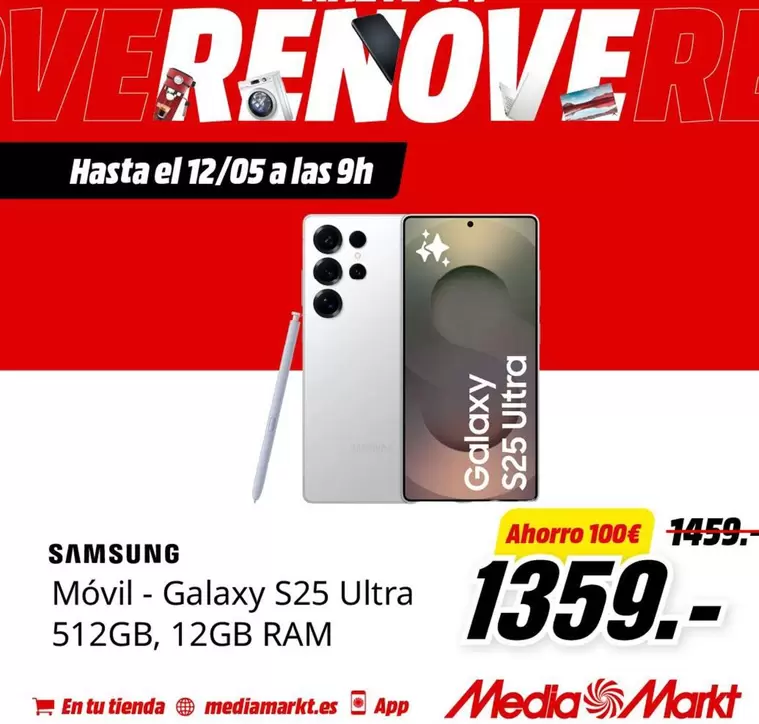 Oferta de Samsung -  Móvil - Galaxy S25 Ultra 512gb, 12gb Ram por 1359€ en MediaMarkt
