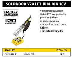 Oferta de Stanley - Soldador V20 Lithium-Ion 18V por 69€ en Ferri