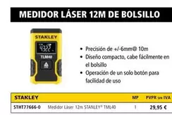 Oferta de Stanley - Medidor Láser 12M De Bolsillo por 29,95€ en Ferri
