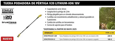 Oferta de Stanley - Tijera Podadora De Pértiga V20 Lithium-Ion 18v  por 189€ en Ferri
