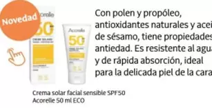 Oferta de Crema Solar Facial Sensible Spf50 Acorelle 50 Ml Eco en Veritas