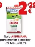 Oferta de Asturiana - Nata Para Montar O Cocinar 18% M.g. por 2,29€ en Top Cash