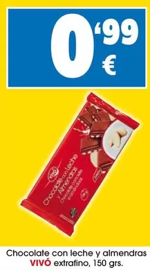 Oferta de Vivó - Chocolate Con Leche Y Almendras Extrafino por 0,99€ en Top Cash