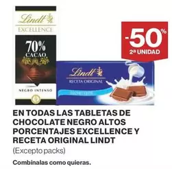 Oferta de Lindt - En Todas Las Tabletas De Chocolate Negro Altos Porcentajes Excellence Y Receta Original en Supercor