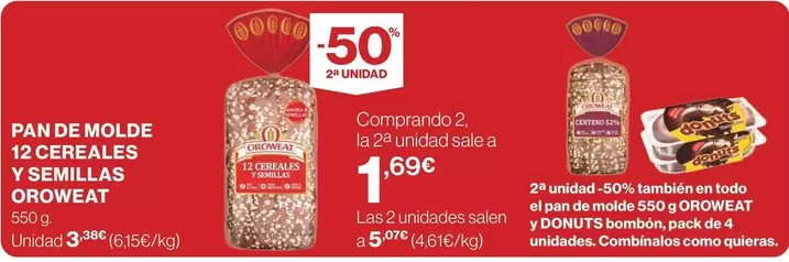 Oferta de Oroweat - Pan De Molde 12 Cereales Y Semillas por 3,95€ en Supercor