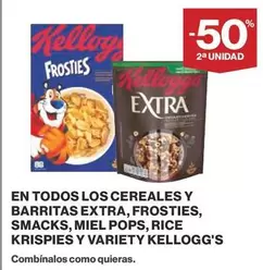 Oferta de Kellogg's - En Todos Los Cereales Y Barritas Extra, Frosties, Smacks, Miel Pops, Rice Krispies Y Variety en Supercor