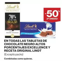 Oferta de Lindt - En Todas Las Tabletas De Chocolate Negro Altos Porcentajes Excellence Y Receta Original en Supercor