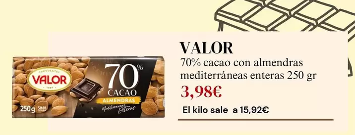 Oferta de Valor - 70% Cacao Con Almendras Mediterráneas Enteras por 3,98€ en Sangüi