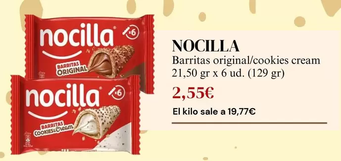 Oferta de Nocilla - Barritas Original/Cookies Cream por 2,55€ en Sangüi
