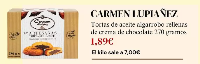 Oferta de Carmen Lupianez - Tortas De Aceite Algarrobo Rellenas De Crema De Chocolate por 1,89€ en Sangüi