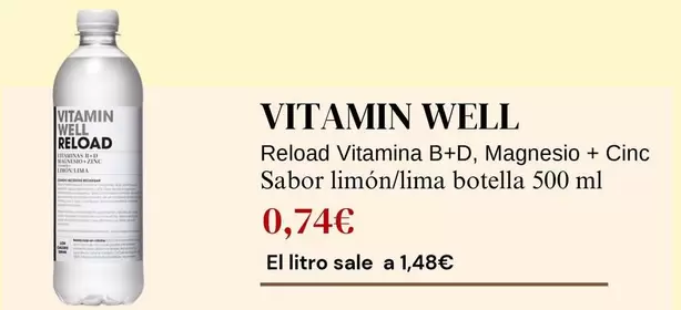 Oferta de Vitamin Well - Reload Vitamina B+d/ Magnesio + Cinc Sabor Limon/ Lima por 0,74€ en Sangüi