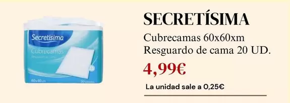 Oferta de Secretísima - Cubrecamas 60x60xm Resguardo De Cama por 4,99€ en Sangüi