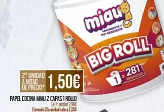 Oferta de Miau - Papel Cocina 2 Capas por 2,55€ en Claudio