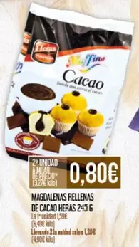 Oferta de Heras - Magdalenas Rellenas De Cacao por 0,8€ en Claudio