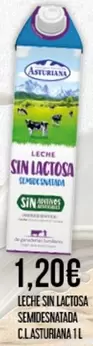 Oferta de Asturiana - Leche Sin Lactosa Semidesnatada por 1,2€ en Claudio