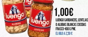 Oferta de Luengo -  Garbanzos, Lentejasa O Alubias Blancas Cocidas Frasco por 1€ en Claudio