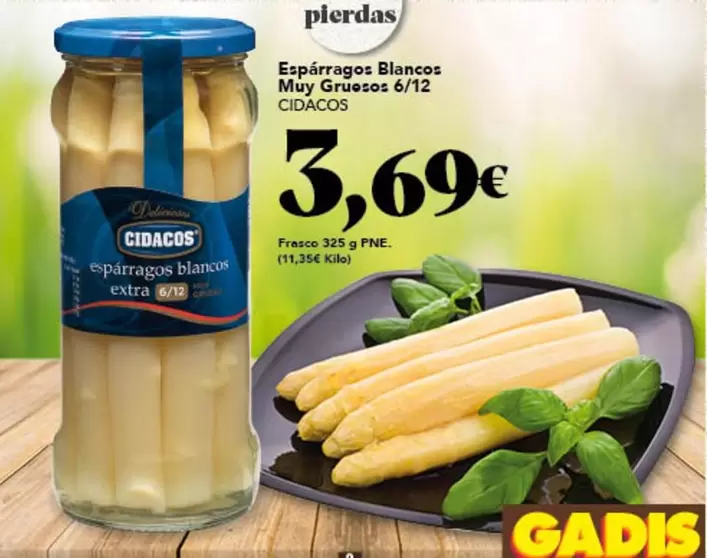 Oferta de Cidacos - Esparragos Blancos Muy Gruesos 6/12 por 3,69€ en Gadis