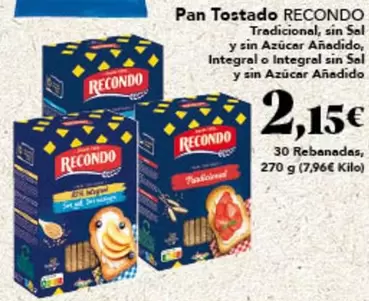 Oferta de Recondo - Pan Tostado por 2,15€ en Gadis