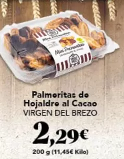Oferta de Virgen Del Brezo - Palmeritas De Hojaldre Al Cacao por 2,29€ en Gadis