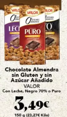 Oferta de Valor - Chocolate Almendra Sin Gluten Y Sin Azucar Anadido por 3,49€ en Gadis