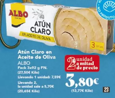 Oferta de Albo - Atun Claro En Aceite De Oliva por 3,8€ en Gadis
