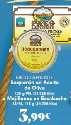 Oferta de Lafuente - Paco Lafuente Boqueron En Aceite De Oliva por 3,99€ en Gadis