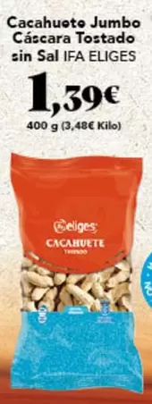 Oferta de Ifa Eliges - Cacahuete Jumbo Cascara Tostado Sin Sal por 1,39€ en Gadis