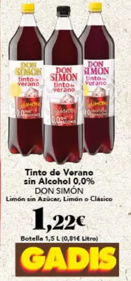 Oferta de Don Simón - Tinto De Vorano Sin Alcohol 0,0% por 1,22€ en Gadis