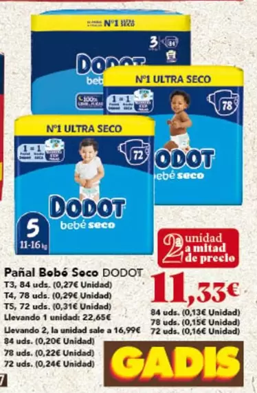 Oferta de Dodot - Pañal Bobó Seco por 11,33€ en Gadis