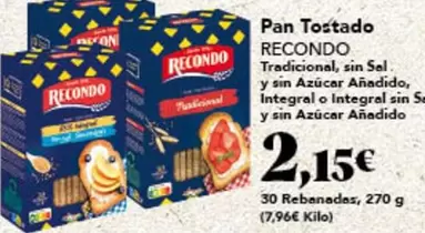 Oferta de Recondo - Pan Tostado por 2,15€ en Gadis