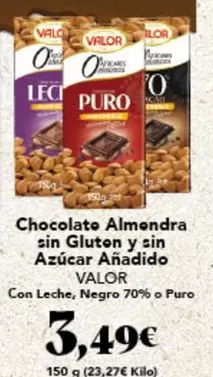 Oferta de Valor - Chocolate Almendra Sin Gluton Y Sin Azucar Anadido por 3,49€ en Gadis