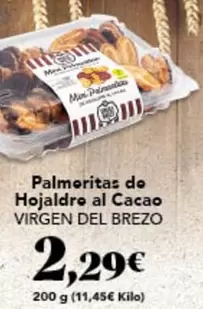 Oferta de Virgen Del Brezo - Palmeritas De Hojaldre Al Cacao por 2,29€ en Gadis