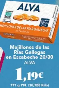 Oferta de 111 - Mejillones De Las Rias Gallegas On Escabeche 20/30 por 1,19€ en Gadis