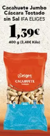 Oferta de Ifa Eliges - Cacahuete Jumbo Cascara Tostado Sin Sal por 1,39€ en Gadis