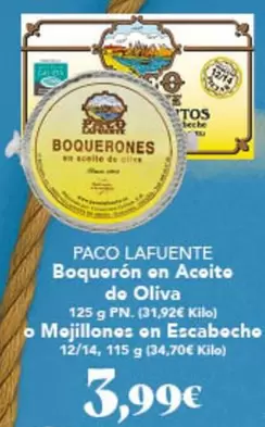 Oferta de Lafuente - Paco Lafuente Boquerón On Aceite De Oliva por 3,99€ en Gadis