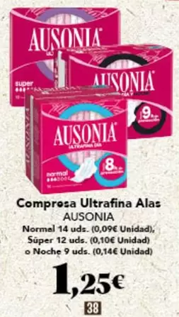 Oferta de Ausonia - Compresa Ultrafina Alas por 1,25€ en Gadis